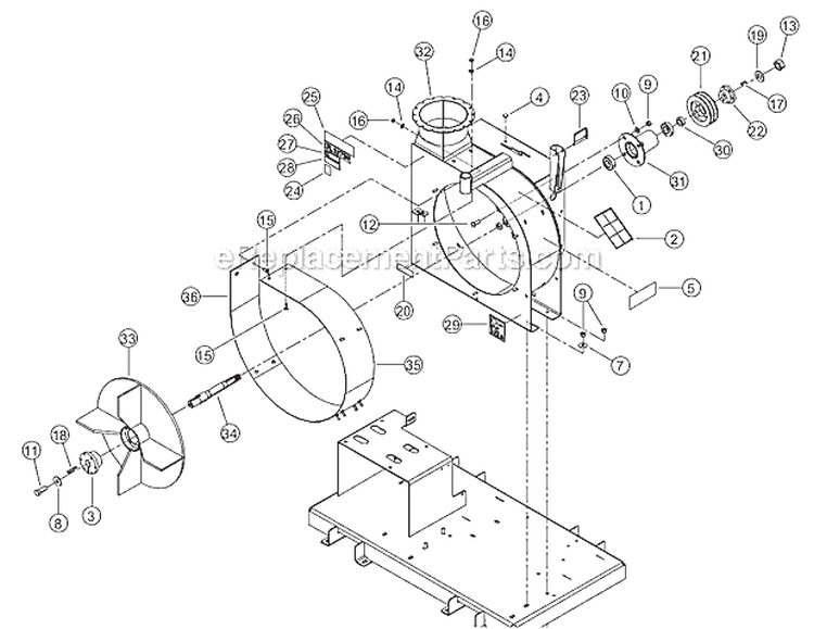 Housing Diagram and Parts List for B00001 Bear Cat Chipper Shredder